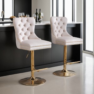Leovsnove Velvet Swivel Bar Stools Set of 2 with Upholstered Back, Adjustable Counter Height Barstools, Bar Chairs for Home Bar - 1 of 4
