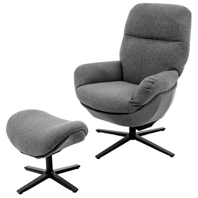 Costway Modern Swivel Rocking Chair & Ottoman Set w/Aluminum Alloy Base Grey\Blue\Coffee