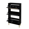 SKRAN Modern Rattan Shoe Storage Cabinet: 3-Door Freestanding Organizer - Rattan & Metal Frame with Anti-Slip Pads - Double Shelf Design - 3 of 4