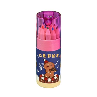 12Pcs Colored Pencils Set Children Cartoon Multicolor Pencil with Sharpener Christmas Cover Gifts Classroom School Art Supplies