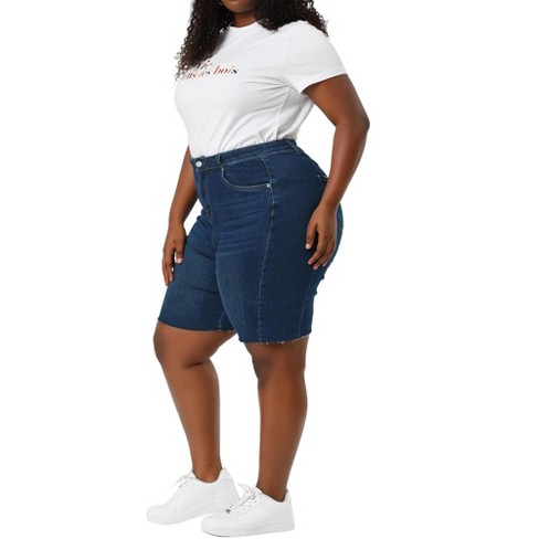 Agnes Orinda Plus Size Knee Length Denim Boyfriend Style Capri Jeans Dark Blue 4x : Target