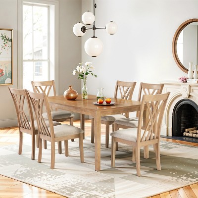 7-Piece Modern Dining Set with Table and 6 Chairs, Wood & Metal Frame, Oak MDF Top, Spacious for 4–6 People, Anti-Slip Pads-Cuddlewood