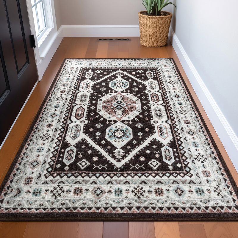 Well Woven Kings Court Kama Black - Non-Slip Rubber Backed Oriental Medallion Rug - Hallway, Entryway & Kitchen - Machine-Washable, Low Looped Pile, 2 of 9