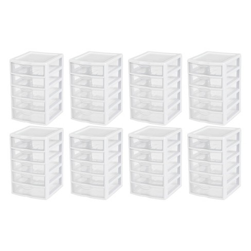 Sterilite Small 5 Drawer Desktop Storage Unit, Tabletop Organizer For Desk,  Countertop At Home, Office, Bathroom, White With Clear Drawers, 8-pack :  Target