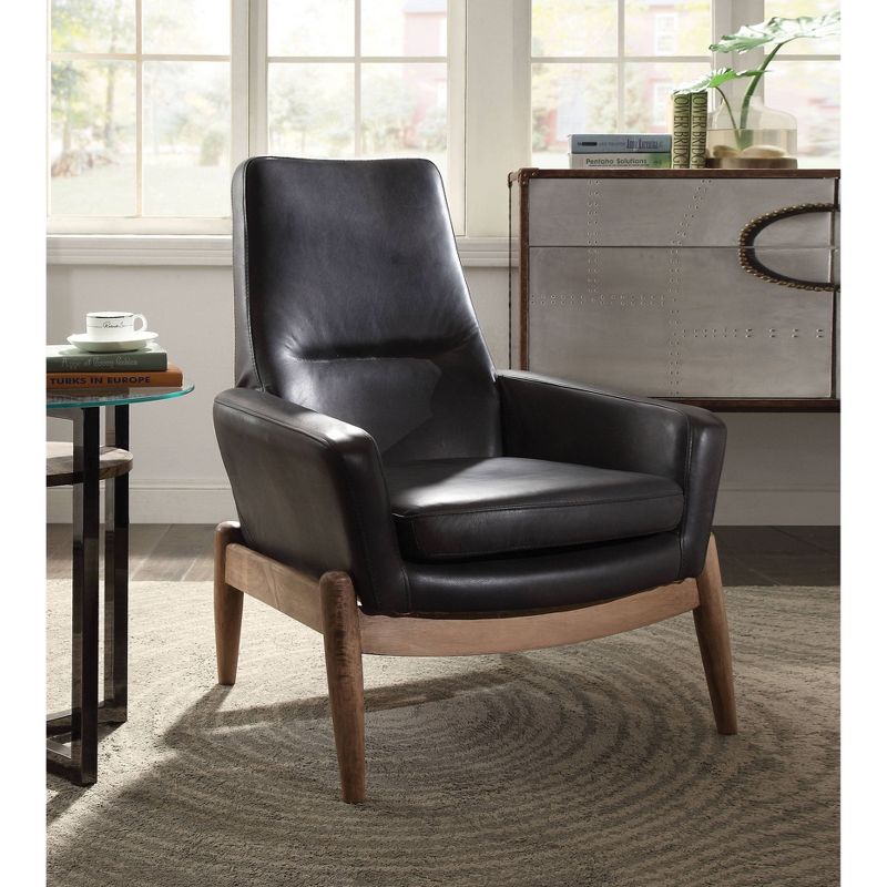 30&#34; Dolphin Accent Chair Black Top Grain Leather - Acme Furniture, 1 of 7