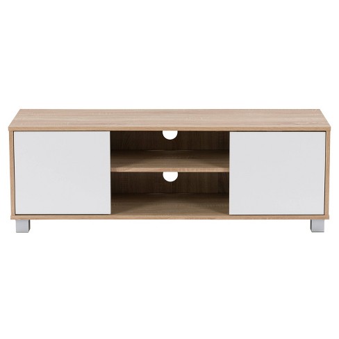 Hollywood Wood Grain TV Stand for TVs up to 55" with Doors White and Brown - CorLiving - image 1 of 4