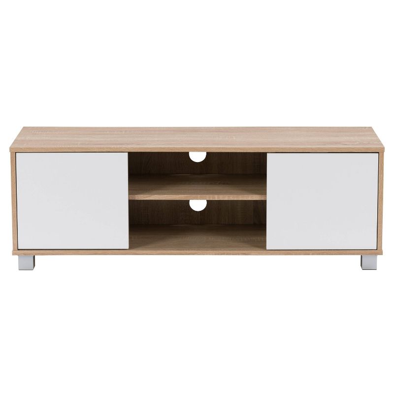 Hollywood Wood Grain TV Stand for TVs up to 55&#34; with Doors White and Brown - CorLiving, 1 of 12
