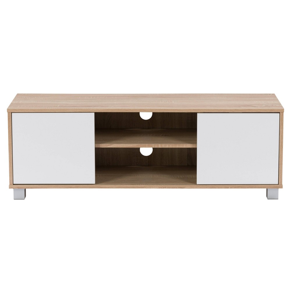 Photos - Mount/Stand CorLiving Hollywood Wood Grain TV Stand for TVs up to 55" with Doors White and Brown 