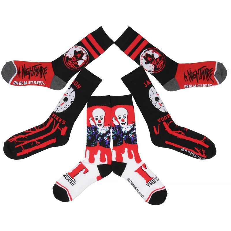Horror Movie Friday The 13th A Nightmare On Elm Street IT Crew Socks Size 8-12 Multicoloured, 4 of 6
