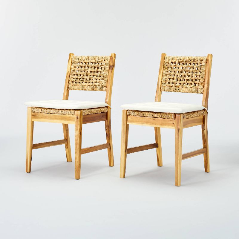 2pk Temescal Valley Wood and Woven Dining Chairs with Cushion Cream - Threshold&#8482; designed with Studio McGee, 1 of 14