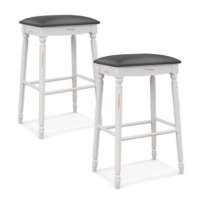 Tangkula 29" Bar Stool Set of 2 w/ Padded Seat Cushions Rubber Wood Legs Upholstered