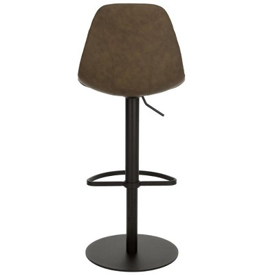Olive Faux Leather Adjustable Swivel Barstool with Black Metal Base