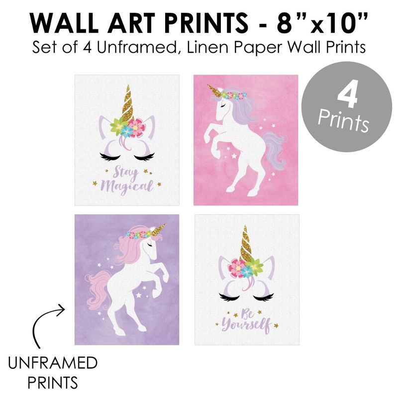 Big Dot of Happiness Rainbow Unicorn - Unframed Magical Unicorn Nursery and Kids Room Linen Paper Wall Art - Set of 4 - Artisms - 8 x 10 inches, 5 of 8