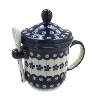 Blue Rose Polish Pottery 1175 Zaklady Mug with Strainer & Spoon