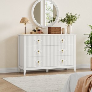White Dresser for Bedroom with 6 Drawers, 47" Wide Wood Chest of Deep Drawers, Modern TV Stand Large Storage Organizer for Closet,Living Room,Hallway - 1 of 4
