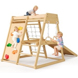 8-in-1 Playground Jungle Gym Kids Climbing Toys, Wooden Climber Playset with Slide for Kids Ages 1-8, Swing, Monkey Bars, Upright, Rope Ladder - 1 of 4