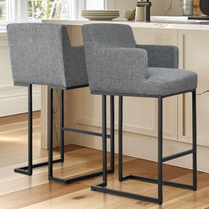 Set of 2 Upholstered Bar Stools with Armrests, 28.5" Seat Height Counter Chairs with Black Metal Sled Legs for Kitchen Island-Maison Boucle - 1 of 4