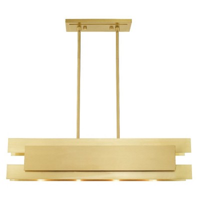 Satin Brass Modern 4-Light Linear Chandelier with Solid Brass Panels
