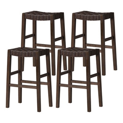 Maven Lane Emerson Backless Saddle Kitchen Stool in Vegan Leather Seat, Set of 4