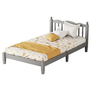 NicBex Twin Size Wood Platform Bed Frame with Decorative Headboard - 1 of 4