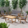 Christopher Knight Home Lissette Outdoor Acacia Wood 4 Seater Chat Set with Cushions, Teak and Dark Gray - 3 of 4