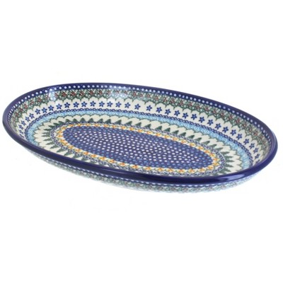 Blue Rose Polish Pottery Holiday Pine Oval Platter