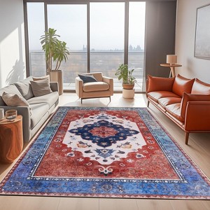LOVEVOOK 5x7 ft Vintage Area Rugs for Living Room, Non-Slip Bedroom Floral Rug, Modern Oushak Carpet Machine Washable Rugs for Office Dining Room - 1 of 4