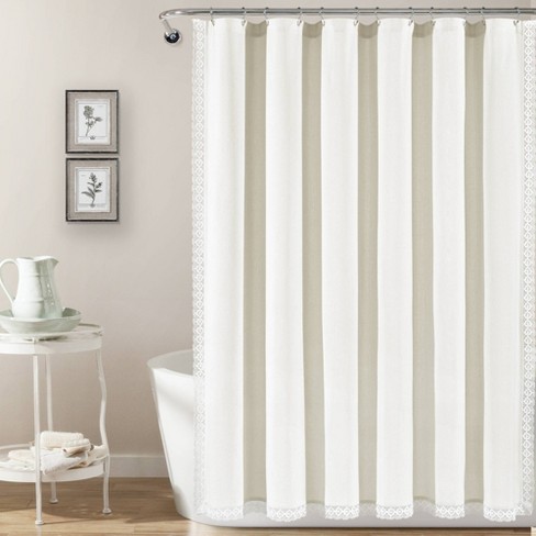 White Stripe Clip Jacquard Shower Curtain 72 x 72 Lush Decor 