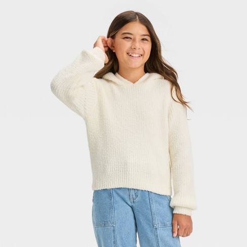 Girls' Cozy Hooded Sweatshirt - Art Class™ Light Off-white L : Target