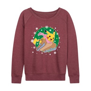 Women's - Pokémon - Pikachu Sled Lightweight French Terry Wide Neck Long Sleeve Shirt - 1 of 4