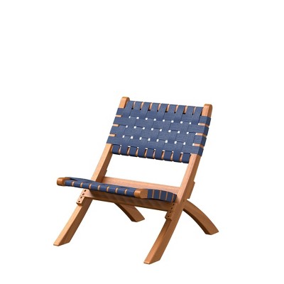 Balkene Home Sava Indoor Outdoor Folding Chair Low Slung Portable Seating Solid Acacia Wood Woven Seat - Navy Blue Webbing