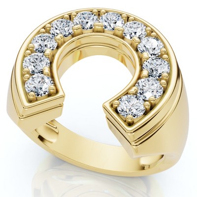 Pompeii3 Men's 3/4Ct Diamond Horseshoe Lucky Pinky Ring Gold Lab Created