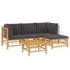 vidaXL Bamboo Patio Lounge Set- 5 Piece Outdoor Relaxation Furniture with Comfortable Dark Gray Cushions, Sturdy Table and Flexible Modular Design - 3 of 4