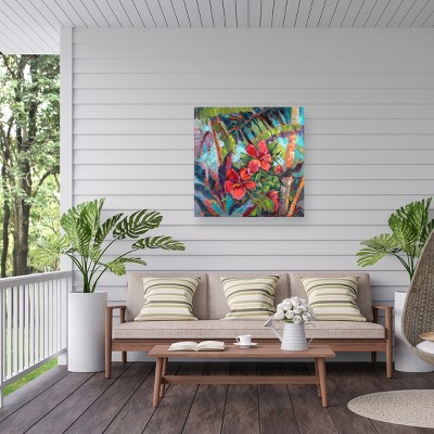 Tropical Red Flower Outdoor Canvas Print 14x14