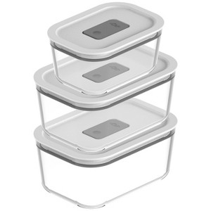 OU Glass Food Storage Container Set 6pc (set of 3) Microwave, Freezer & Dishwasher Safe, Airtight Leak Proof Lid with Microwave Valve, Stackable - 1 of 4