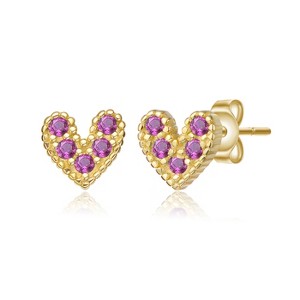 Guili 14K Yellow Gold Heart Stud Earrings with Gemstone Inlay, A Whimsical Chic Design for Everyday Sparkle and Festive Celebrations - 1 of 3