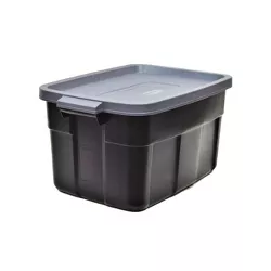 Rubbermaid Roughneck Tote 31 Gallon Stackable Storage Container with Stay Tight Lid & Easy Carry Handles, Black/Cool Gray (3 Pack)