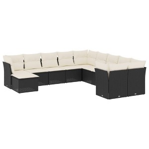 vidaXL 11 Piece Patio Sofa Set with Cushions Black Poly Rattan - Black and Cream Without Table - 1 of 4