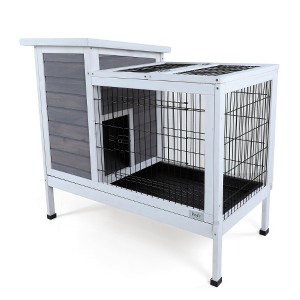 Lyngins 2-Tier Cedar Wood Rabbit Hutch, Indoor/Outdoor Rabbit Cage with Runway and Leak-Proof Plastic Tray, Multi-Entrance Small Animal Cage, Gray - 1 of 4