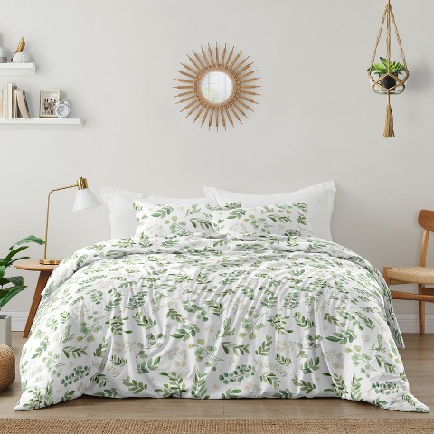 Sweet Jojo Designs Full/Queen Comforter Bedding Set Botanical Green and White 3 pc