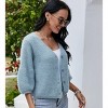 Womens V Neck Elbow Sleeve Cardigan Eyelash Knit Lantern Sleeve Crop Cardigan Button Down Rib Knit Tops 2025 Fall Fashion Outfits - 3 of 4