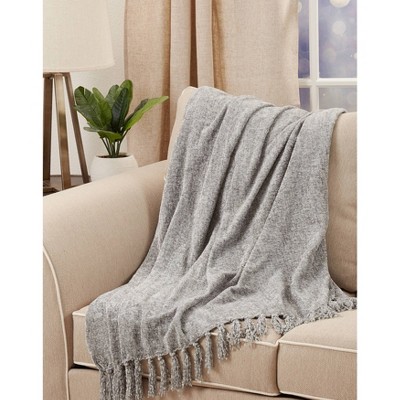 Gray Chenille Reversible Throw Blanket with Fringe 50" x 60"