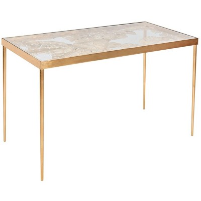 47'' Luxurious Gold Leaf Palm Leaf Glass Home Office Desk