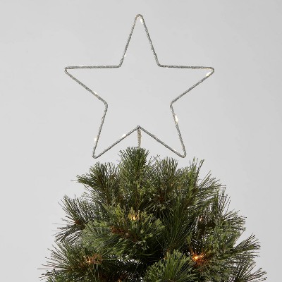 10in LED Lit Dewdrop Glitter Metal Open Star Tree Topper Silver - Wondershop™