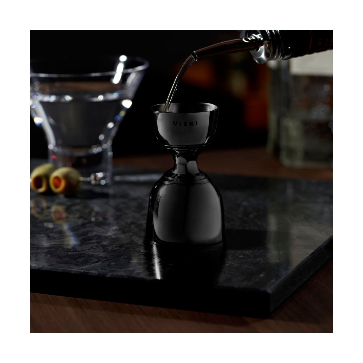 Viski Gunmetal Canterbury Double Jigger for Cocktails, Mixed Drinks, Stainless Steel, 1oz & 2oz Capacity, Home Bar Essentials, Bartender Gifts, Black - thumbnail 4
