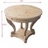 Gulches Farmhouse Round Table - Small Size with Curved Scrollwork Legs & 2 Storage Drawers, Distressed Natural Wood Grain, for Living Room - 2 of 4