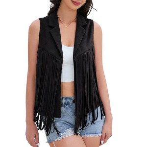 Whizmax Women's Tassel Vest Hippie Faux Suede Rivets Sleeveless Costume Fringe Jacket - 1 of 4