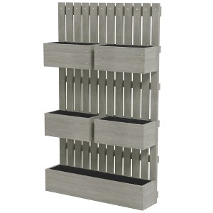 5 Box Raised Garden Bed w/ Trellis for Climbing Plants, Wall-Mounted Wood Planters w/ Drainage Holes - 1 of 4