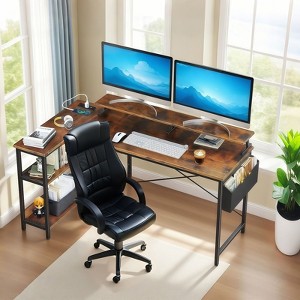 Hrinhom 47"W Reversible L Shaped Gaming Computer Desk with Monitor Stand & Storage Shelves - 1 of 4