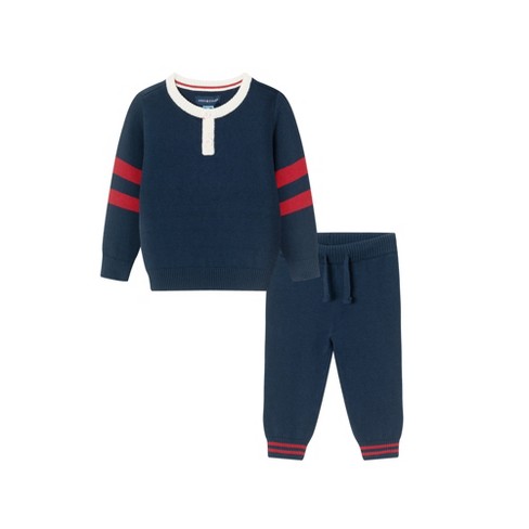 Cozy And Stylish: Boys Navy Blue And Blue Grey Knit Joggers  